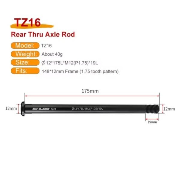 Eje Posterior GUB TZ16 para Cuadro Boost 12x148mm 12x175L xM12(P1.75) x19L