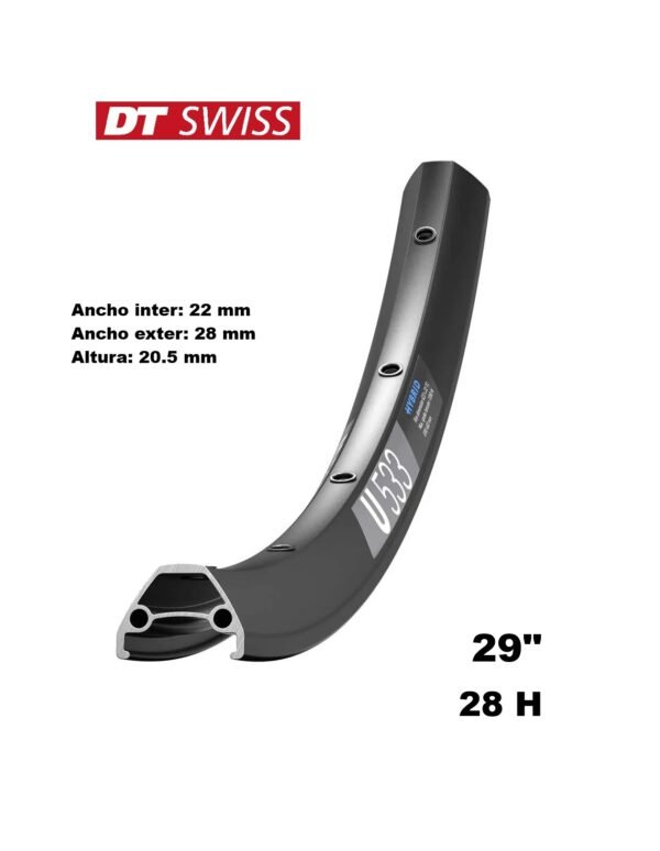 Aros DT SWISS MTB U 533 29″ 28H Hybrid Tubeles Ready (1 UND)