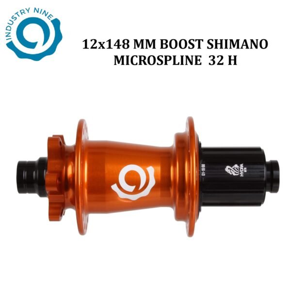Maza Trasera Industry Nine Hydra Classic MTB 12×148 mm 32 Huecos Orange Shimano Micro Spline 12v