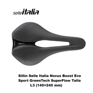Sillín Selle Italia Novus Boost Evo Sport GreenTech SuperFlow Talla L3 (145×245 mm) Negro 300g
