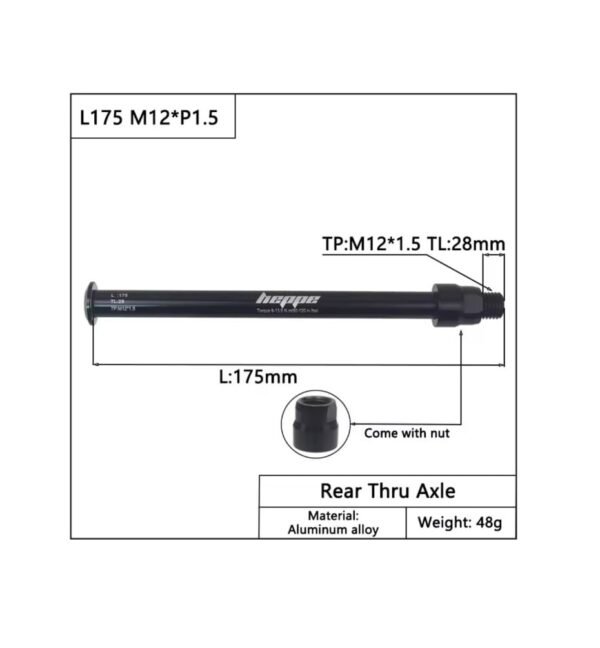 Eje Posterior HEPPE para Cuadro Pasante 12x142/148mm 175L xM12(P1.5) TL:28mm