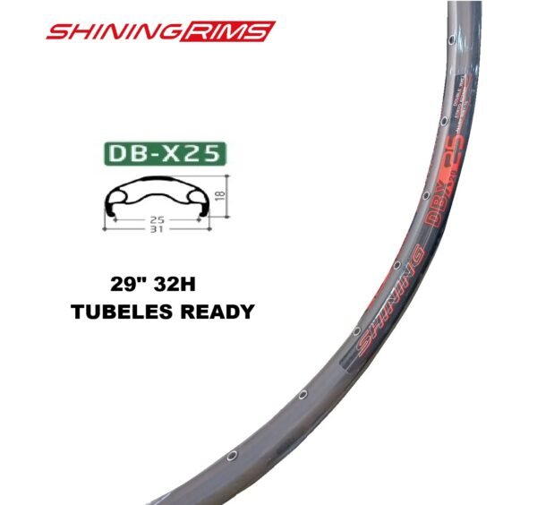 Aros Shining DB-X25 29″ 32H Tubeles Ready Presta Taiwan (Unidad)