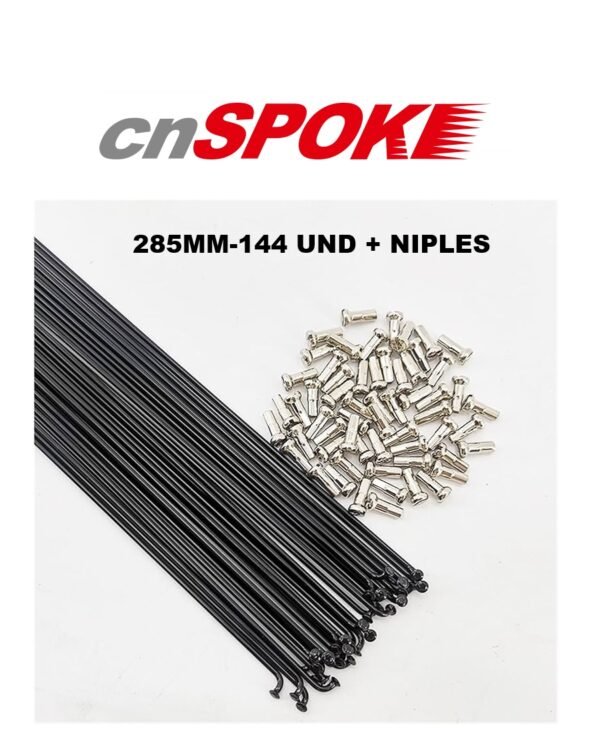 Radios cnSPOKE 700C Ruta 285 mm Acerados Inoxidable Negro + Niples (144 UND) Taiwán