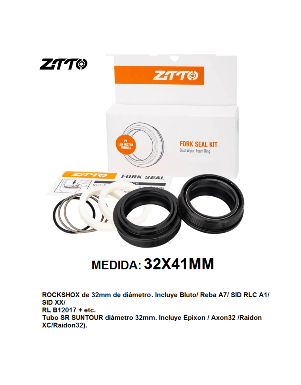 Kit de Retenes ZTTO 32X41MM (Rock shox Reba/SID- Suntour Epixon/Raidon/Axon) + Esponja + Oring ( 1Par)
