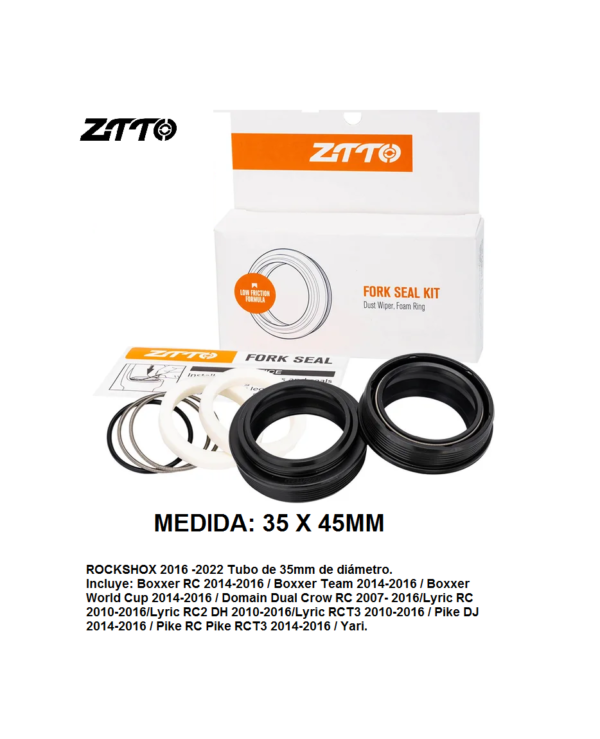 Kit de Retenes ZTTO 35X45MM (Rock shox Boxxer/Domain/Lyric/Pike/Yari) + Esponja + Oring ( 1Par)