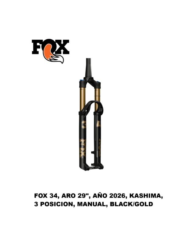 Horquilla Fox 34 Factory Kashima 29" Step Cast Año 2026 3 Posiciones Bloqueo Manual Boost Tapered Black/Gold