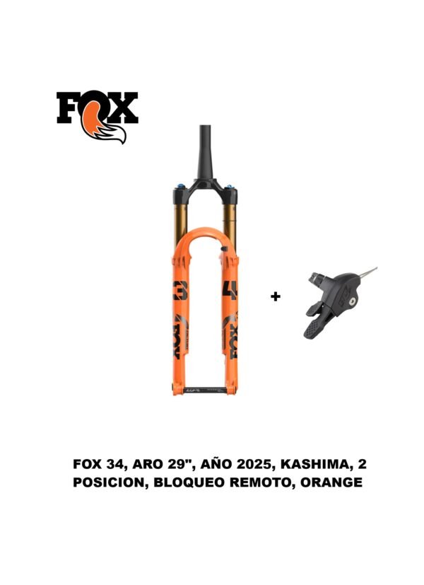 Horquilla Fox 34 Factory Kashima 29″ Step Cast Año 2025 2 Posiciones Bloqueo Remoto Boost Tapered Orange
