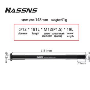 Eje Posterior Hassns para Cuadro Boost 12x148mm Ø12*181L*M12(P1.5)*19L