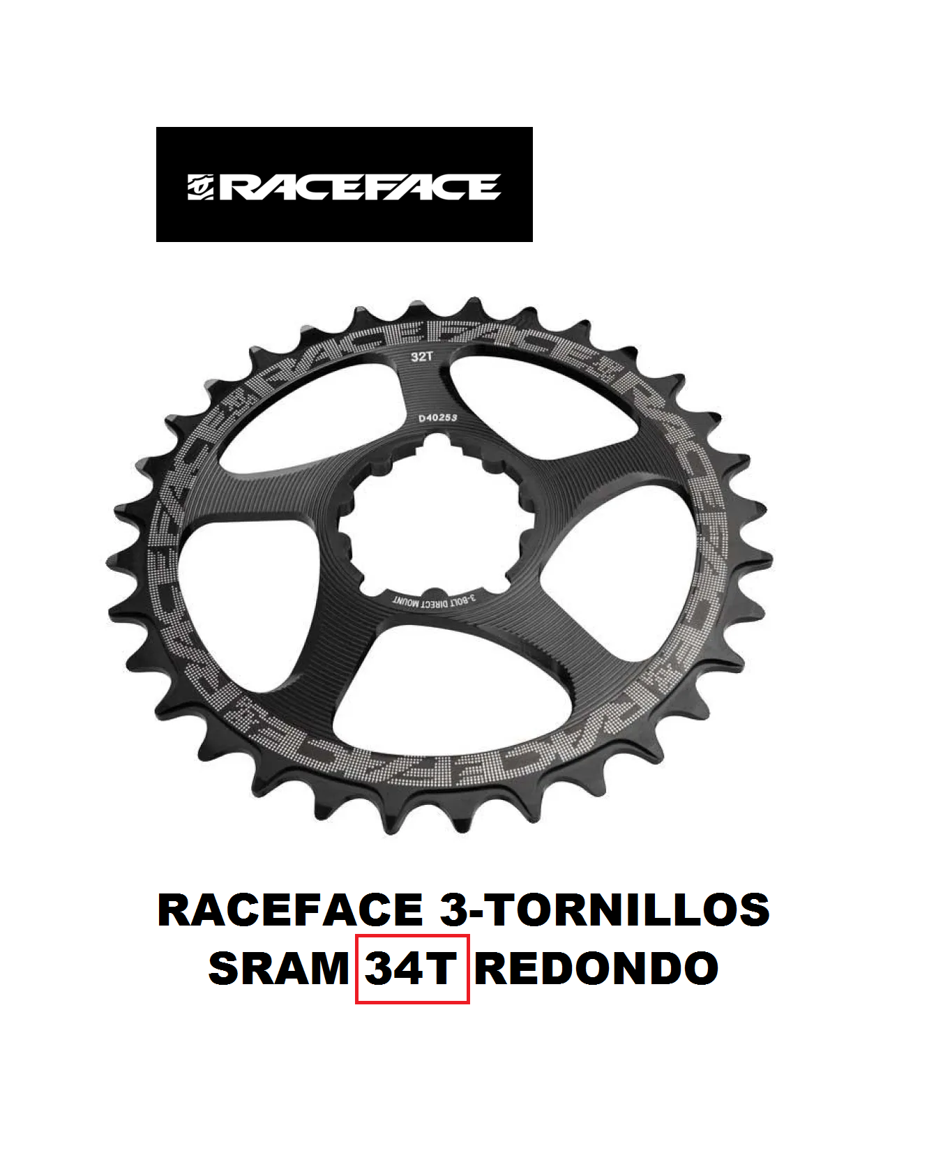 Plato Race Face Direct Mount Sram 3-Pernos 34T 10/11/12 v Original