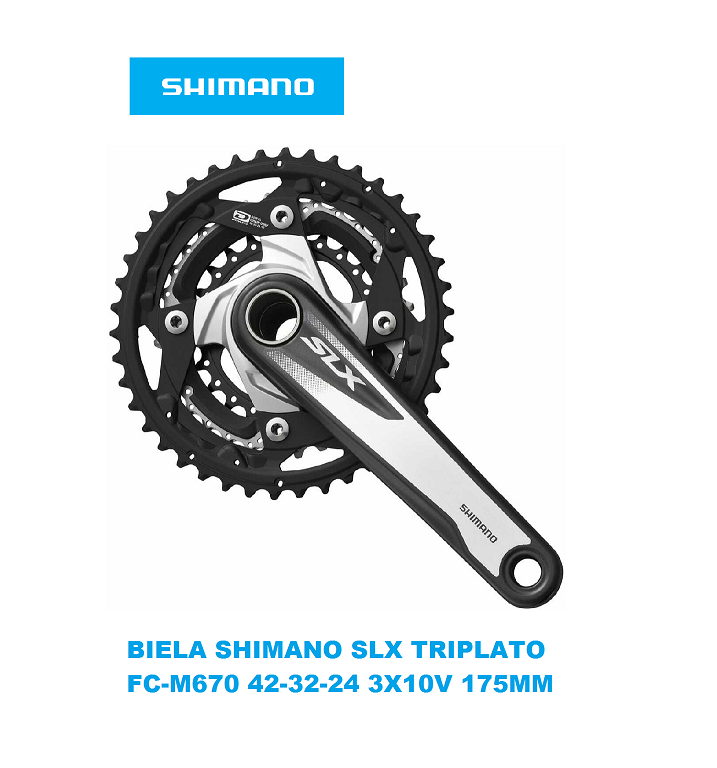 Biela Shimano Triplato SLX FC-M670 175mm 42-32-24T 3X10V Black/Silver en Caja