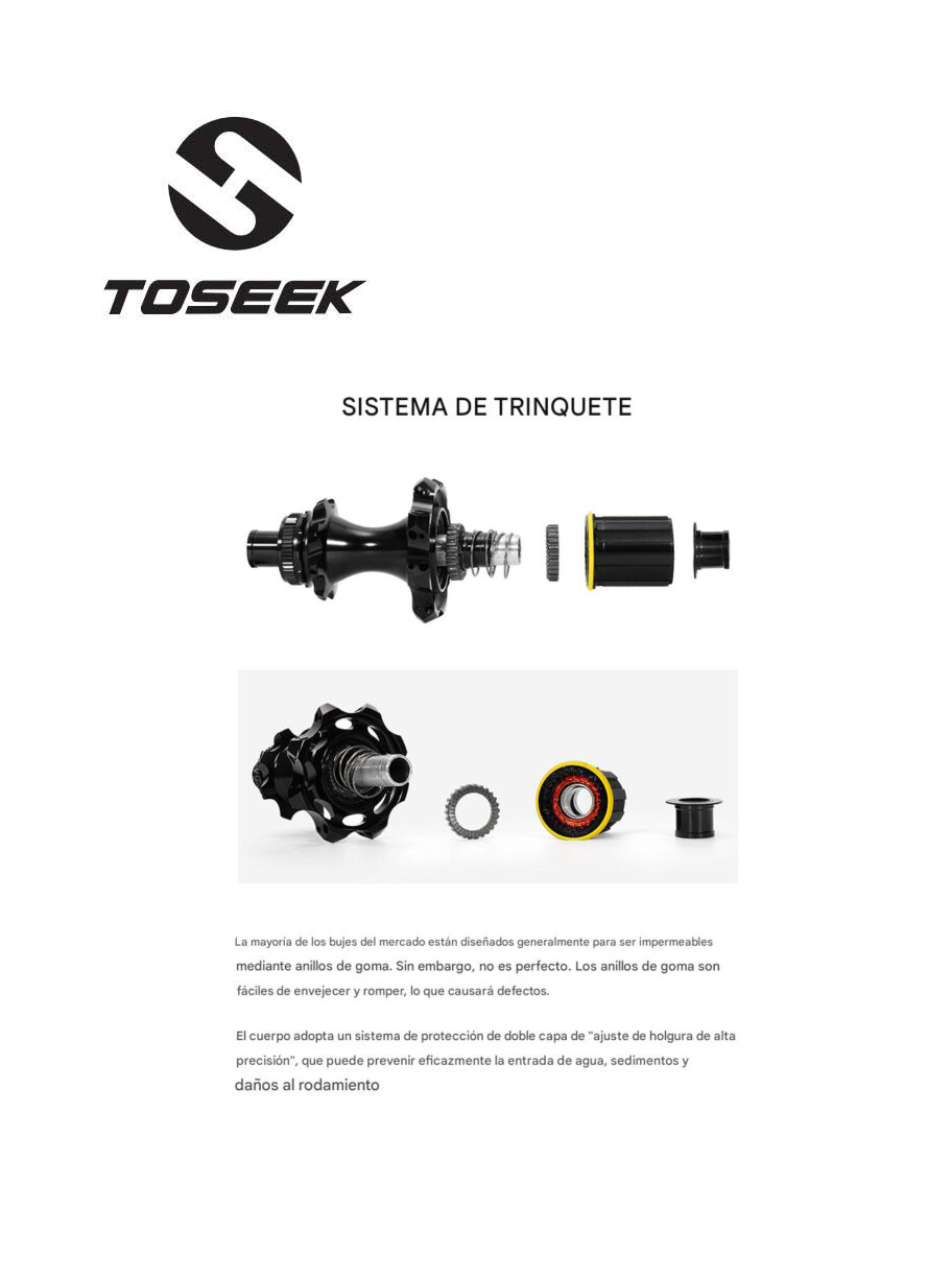 Set de juego de Aros de Carbono Ruta 700c Toseek CY50 Pro G3 Perfil 50mm 24H Disco HG C/L 12x100/142mm Negro Matte - Imagen 4
