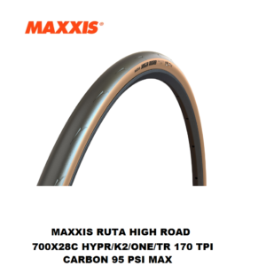 Llanta Maxxis Ruta High Road 700x28C HYPR/K2/ONE/TR/TANWALL 170 TPI Carbon 95 PSI Máx Negro
