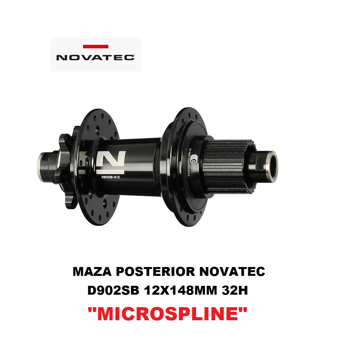 Masa Posterior Novatec D902SB-B12 "Microspline" 32H Boost 12X148mm 6 pernos Original Taiwán